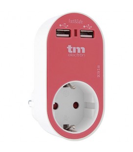 CARGADOR DOBLE USB 2.4A + SCHUKO ROSA