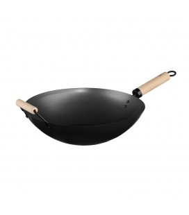 WOK DE ACERO 35cm CON MANGO DE MADERA