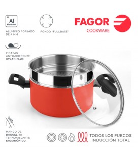 20CM OLLA MAXIMA+TAPA+STEAMER ROJA