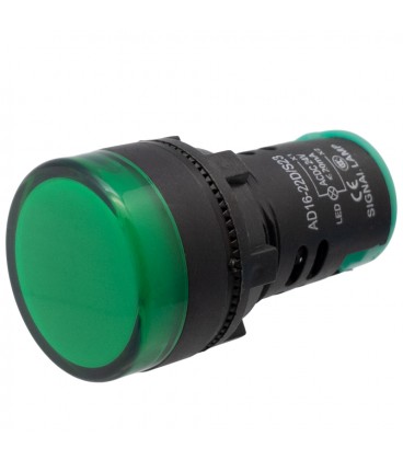 Piloto LED industrial de 22mm, 12V Verde