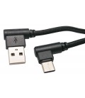 USB A Macho a USB C macho, 1.5m Acodado