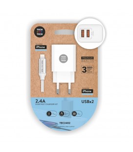 CARGADOR DOBLE + CABLE NYLON LIGTHNING 2