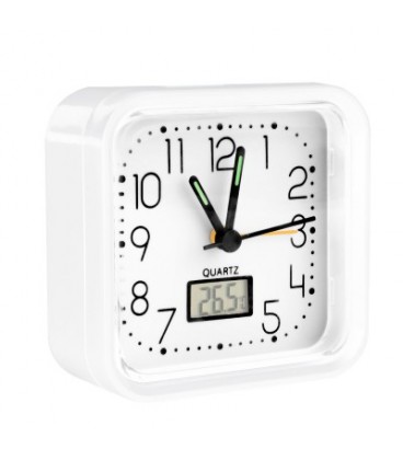 RELOJ ANALOGICO ALARMA 82x82x38 BLANCO