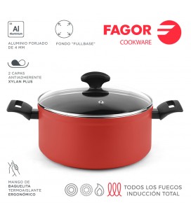 OLLA MAXIMA+TAPA 24CM ROJA ALUMINIO