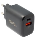 Cargador pared USB-C y USB-A 20W NEGRO