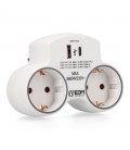 ADAPTADOR 2 TOMAS 2P+T SCHUKO CON 2 USB 