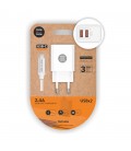 CARGADOR DOBLE BLANCO + CABLE NYLON USB-