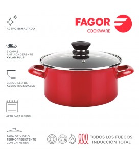 OLLA OPTIMAX TAPA 20CM ROJA ACERO