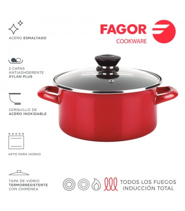 OLLA OPTIMAX TAPA 20CM ROJA ACERO