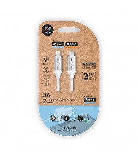 CABLE NYLON USB-C A LIGHTNING 1m BLANCO