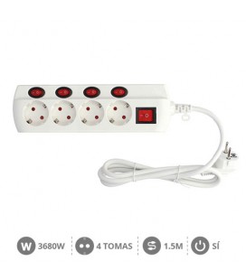 BASE MULTIPLE 4 TOMAS Y 4 INTERRUPTORES 
