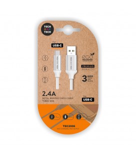 CABLE NYLON USB-A A USB-C 1m BLANCO