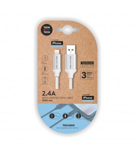 CABLE NYLON USB-A A LIGHTNING 1m BLANCO