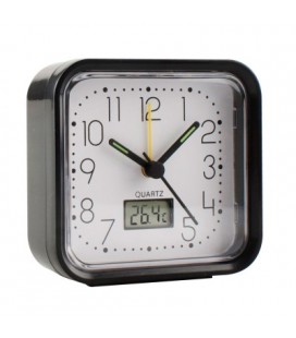 RELOJ ANALOGICO ALARMA 82x82x38 NEGRO