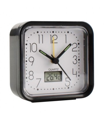RELOJ ANALOGICO ALARMA 82x82x38 NEGRO