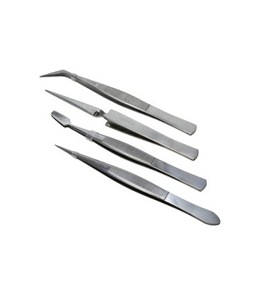 Conjunto 4 pinzas de acero inoxidable.