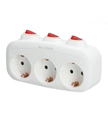 BASE SCHUKO 3 TOMAS CON INTERRUPTOR IN