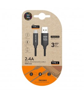 CABLE NYLON USB-A A USB-C 1m NEGRO