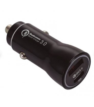 CARGADOR MECHERO NEGRO PD 38W CON USB-C
