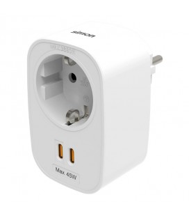 ADAPTADOR SCHUKO + 2 USB-C 45W, BLANCO