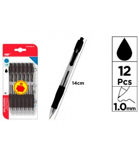 BOLÍGRAFO RETRÁCTIL NEGRO, 12 uds,